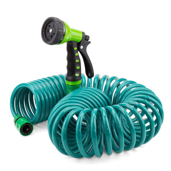 Expandable Flexible Coiled Garden Hose with a 7 pattern Spray Gun 12m