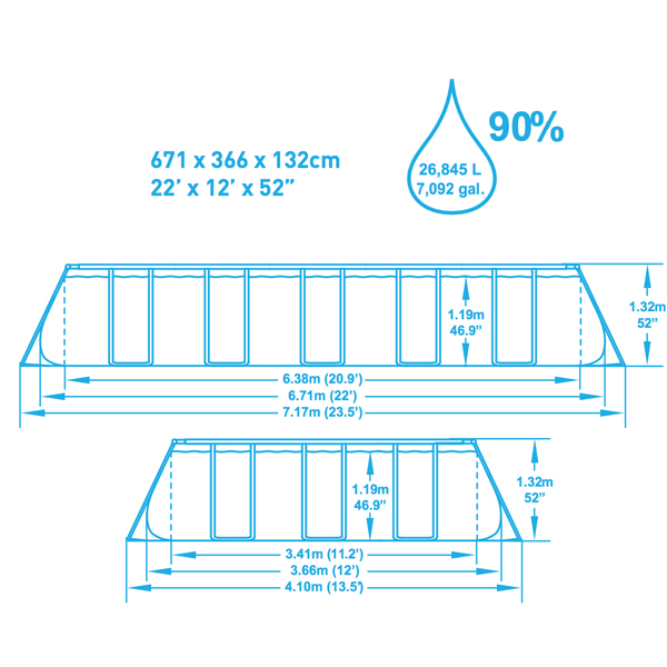 Bestway 6.71m x 3.66m x 1.32m Power Steel™ Frame Pool with 1500gal Sand