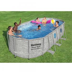 Bestway 4.27m x 2.50m x 1m Power Steel Swim Vista Oval Pool Set with 530gal Cartridge Filter - 56715