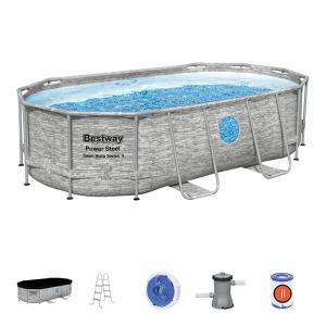 Bestway 4.27m x 2.50m x 1m Power Steel Swim Vista Oval Pool Set with 530gal Cartridge Filter - 56715